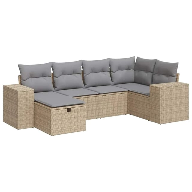 vidaXL 6-Tlg Garten-Sofagarnitur mit Kissen Beige Poly Rattan 3325685
