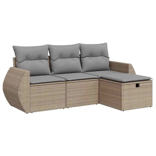 vidaXL 4-Tlg Garten-Sofagarnitur mit Kissen Beige Poly Rattan 3325555