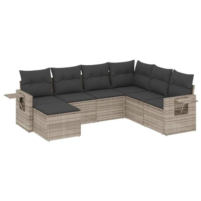 vidaXL 7-Tlg Garten-Sofagarnitur mit Kissen Hellgrau Poly Rattan 3252839