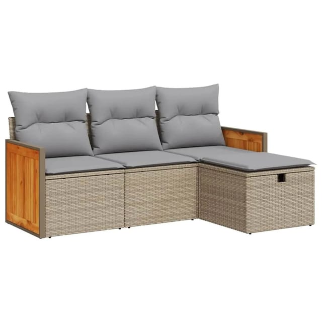 vidaXL 4-Tlg Garten-Sofagarnitur mit Kissen Beige Poly Rattan 3326007