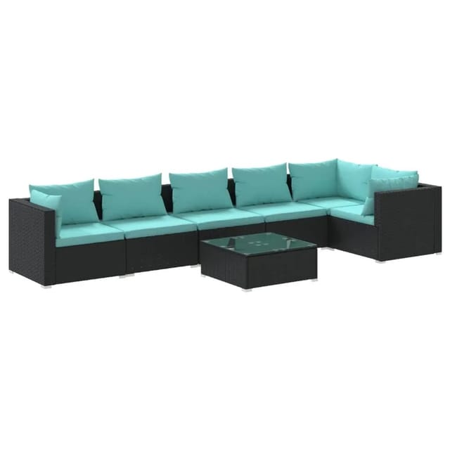 vidaXL 7-Tlg Garten-Lounge-Set mit Kissen Poly Rattan Schwarz 3101721