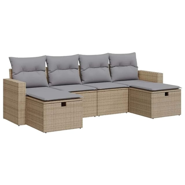vidaXL 6-Tlg Garten-Sofagarnitur mit Kissen Beige Poly Rattan 3325425