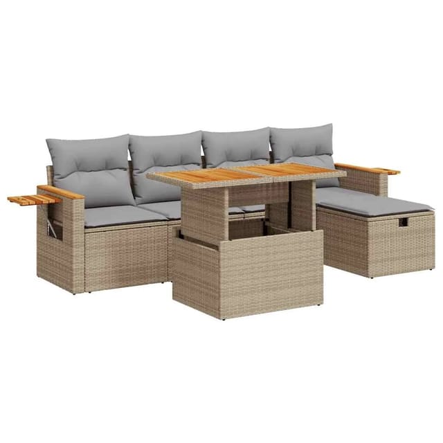 vidaXL 6-Tlg Garten-Sofagarnitur mit Kissen Beige Poly Rattan 3328130