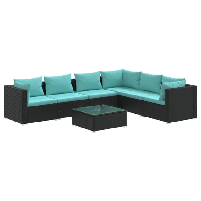 vidaXL 7-Tlg Garten-Lounge-Set mit Kissen Poly Rattan Schwarz 3101729