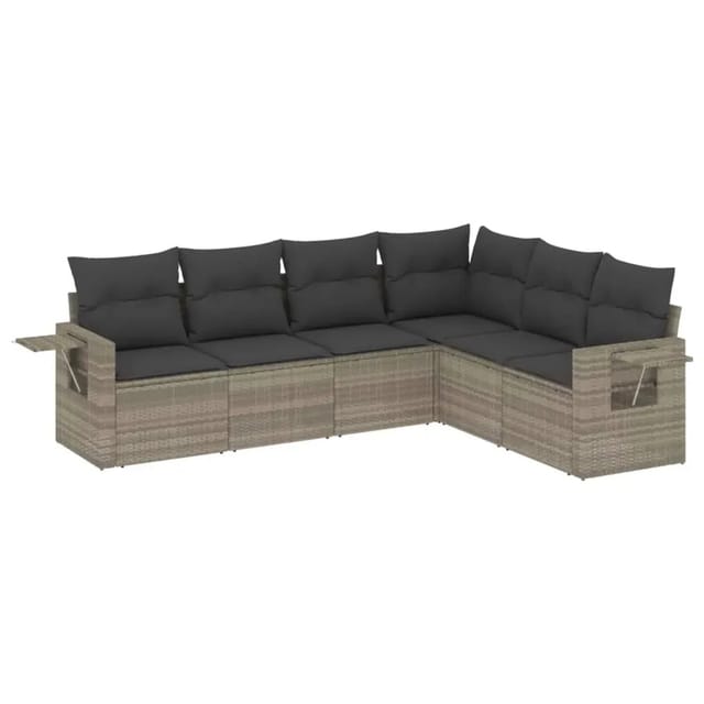 vidaXL 6-Tlg Garten-Sofagarnitur mit Kissen Hellgrau Poly Rattan 3252549