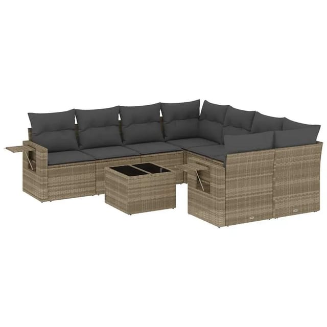 vidaXL 9-Tlg Garten-Sofagarnitur mit Kissen Hellgrau Poly Rattan 3252299