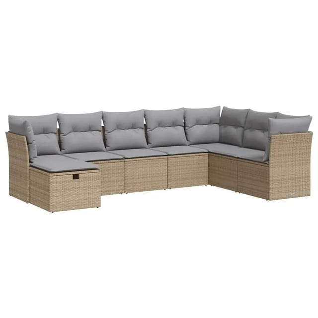 vidaXL 8-Tlg Garten-Sofagarnitur mit Kissen Beige Poly Rattan 3325335