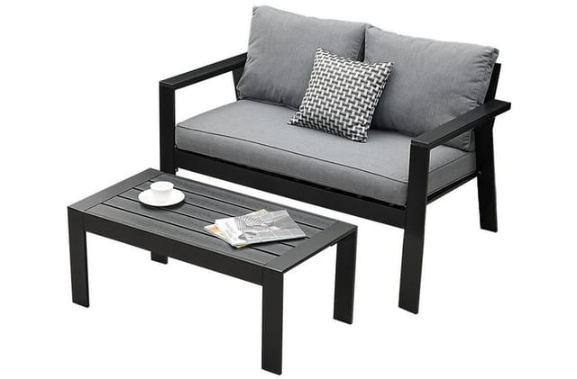MeXo Hochlehner Gartenlounge Set Aluminium Balkonsofa 2 Sitzer Schwarz