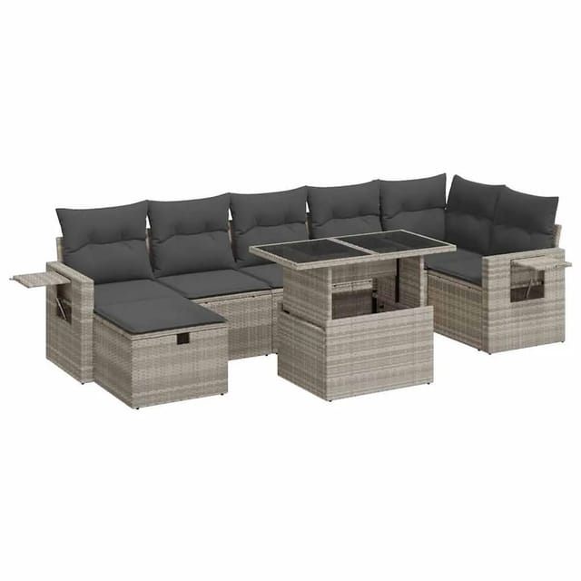 vidaXL 8-Tlg Garten-Sofagarnitur mit Kissen Hellgrau Poly Rattan 3327872