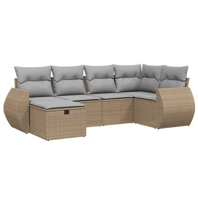 vidaXL 6-Tlg Garten-Sofagarnitur mit Kissen Beige Poly Rattan 3264105