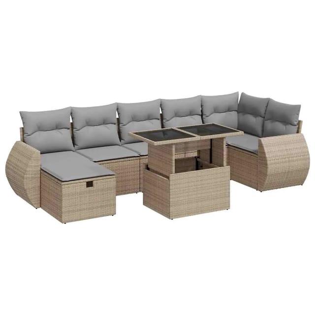 vidaXL 8-Tlg Garten-Sofagarnitur mit Kissen Beige Poly Rattan 3327909