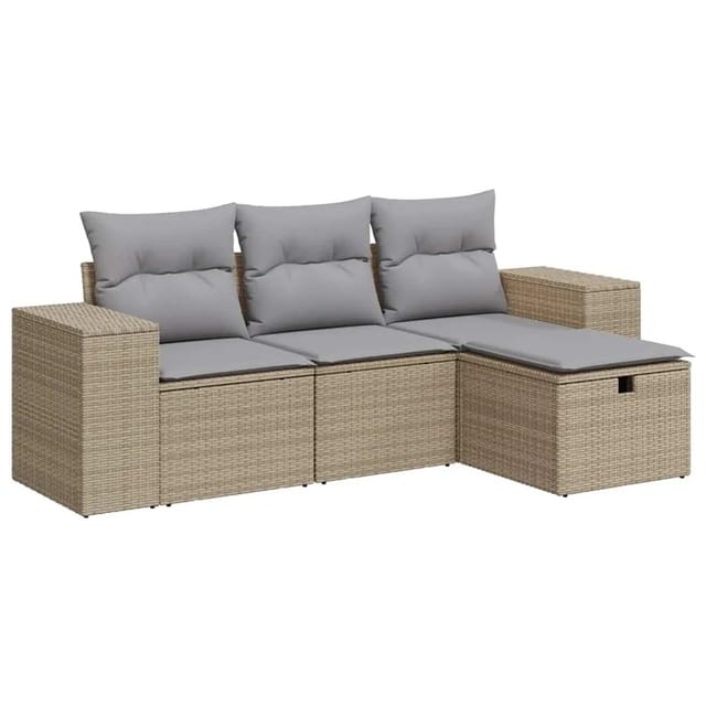 vidaXL 4-Tlg Garten-Sofagarnitur mit Kissen Beige Poly Rattan 3325655