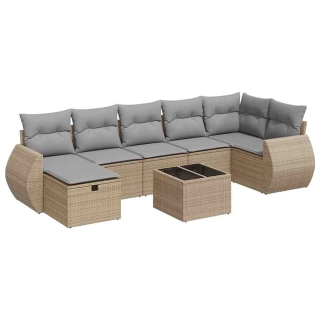 vidaXL 8-Tlg Garten-Sofagarnitur mit Kissen Beige Poly Rattan 3325615