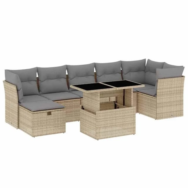 vidaXL 8-Tlg Garten-Sofagarnitur mit Kissen Beige Poly Rattan 3274669