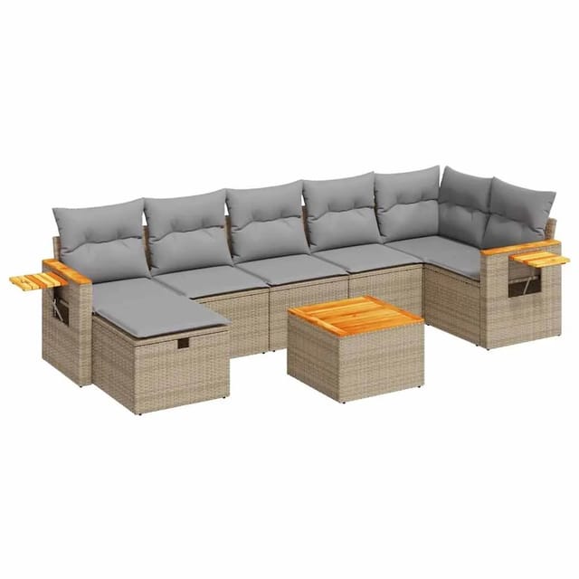 vidaXL 8-Tlg Garten-Sofagarnitur mit Kissen Beige Poly Rattan 3325993
