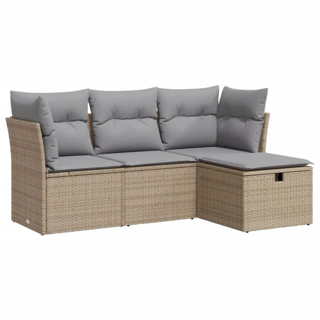 vidaXL 4-Tlg Garten-Sofagarnitur mit Kissen Beige Poly Rattan 3325255
