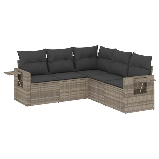 vidaXL 5-Tlg Garten-Sofagarnitur mit Kissen Hellgrau Poly Rattan 3252489