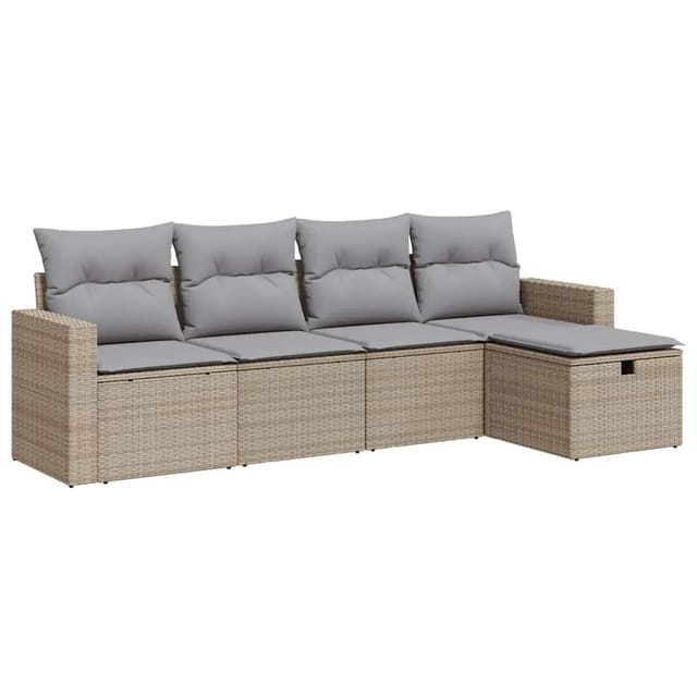 vidaXL 5-Tlg Garten-Sofagarnitur mit Kissen Beige Poly Rattan 3325365