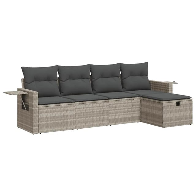 vidaXL 5-Tlg Garten-Sofagarnitur mit Kissen Hellgrau Poly Rattan 3325468