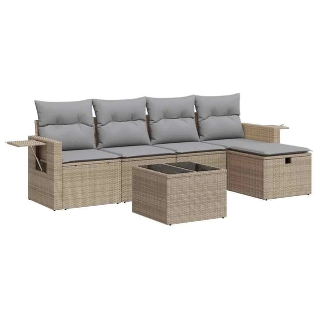 vidaXL 6-Tlg Garten-Sofagarnitur mit Kissen Beige Poly Rattan 3325475