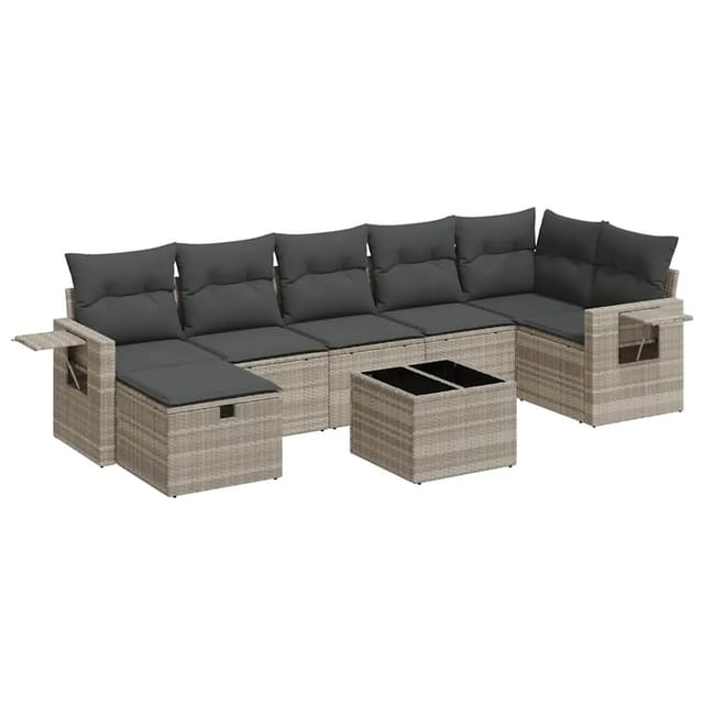 vidaXL 8-Tlg Garten-Sofagarnitur mit Kissen Hellgrau Poly Rattan 3325518