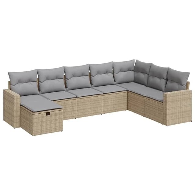 vidaXL 8-Tlg Garten-Sofagarnitur mit Kissen Beige Poly Rattan 3325435