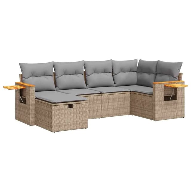 vidaXL 6-Tlg Garten-Sofagarnitur mit Kissen Beige Poly Rattan 3325972