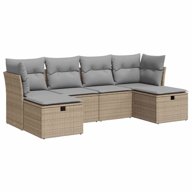 vidaXL 6-Tlg Garten-Sofagarnitur mit Kissen Beige Poly Rattan 3325325