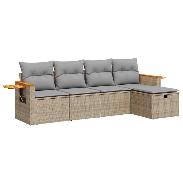 vidaXL 5-Tlg Garten-Sofagarnitur mit Kissen Beige Poly Rattan 3325958