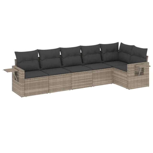 vidaXL 6-Tlg Garten-Sofagarnitur mit Kissen Hellgrau Poly Rattan 3252529