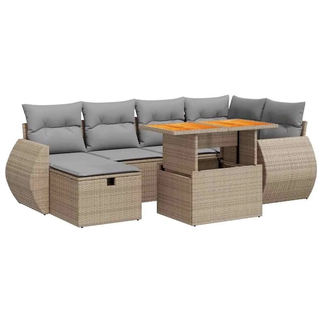vidaXL 8-Tlg Garten-Sofagarnitur mit Kissen Beige Poly Rattan Akazie 3328060