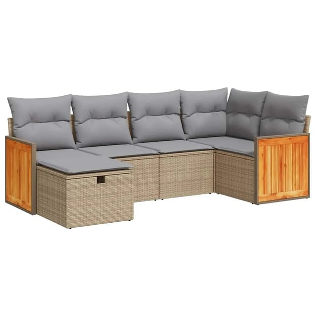 vidaXL 6-Tlg Garten-Sofagarnitur mit Kissen Beige Poly Rattan 3326028