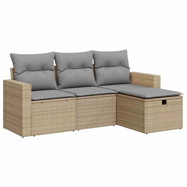 vidaXL 4-Tlg Garten-Sofagarnitur mit Kissen Beige Poly Rattan 3325355