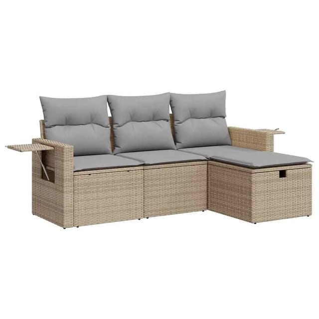 vidaXL 4-Tlg Garten-Sofagarnitur mit Kissen Beige Poly Rattan 3325455