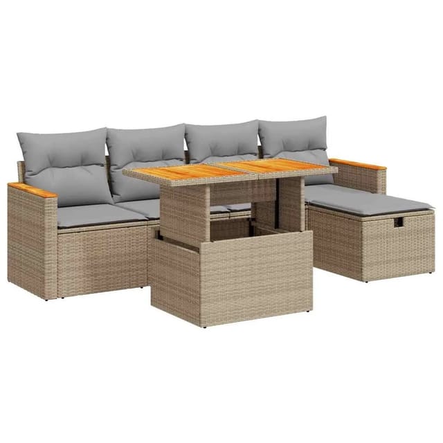 vidaXL 6-Tlg Garten-Sofagarnitur mit Kissen Beige Poly Rattan 3328109