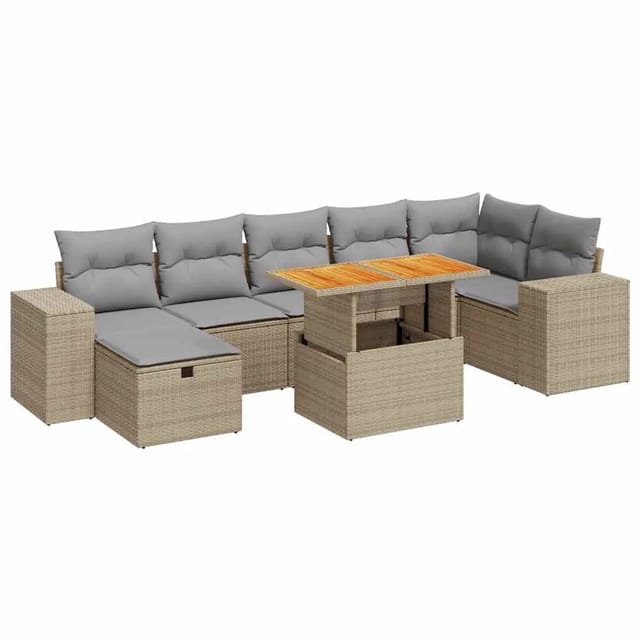 vidaXL 5-Tlg Garten-Sofagarnitur mit Kissen Beige Poly Rattan Akazie 3328095