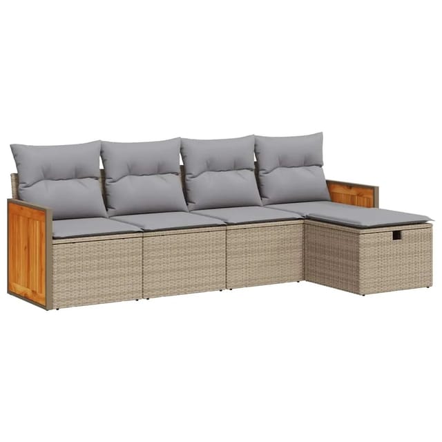 vidaXL 5-Tlg Garten-Sofagarnitur mit Kissen Beige Poly Rattan 3326014
