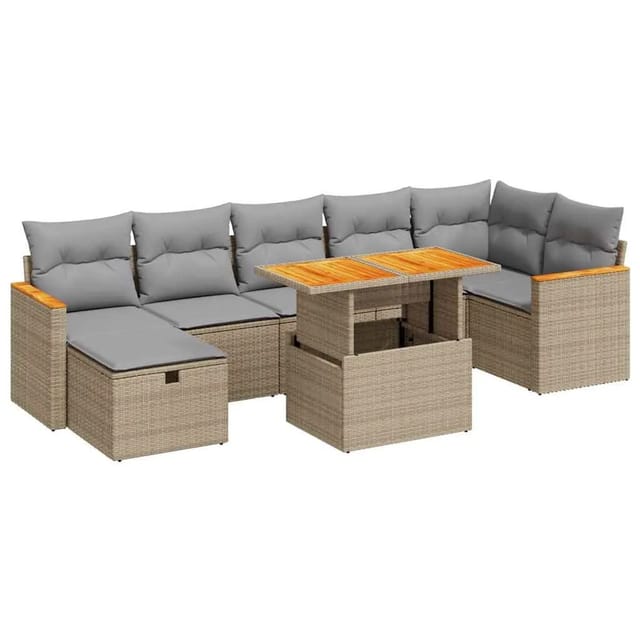 vidaXL 5-Tlg Garten-Sofagarnitur mit Kissen Beige Poly Rattan 3328123