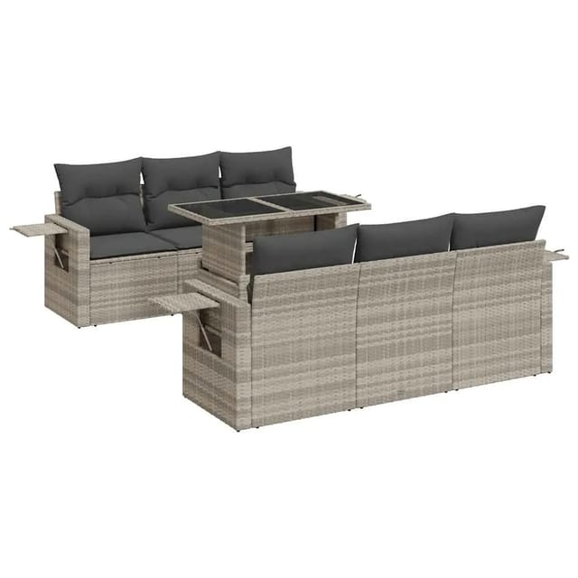 vidaXL 7-Tlg Garten-Sofagarnitur mit Kissen Hellgrau Poly Rattan 3326423