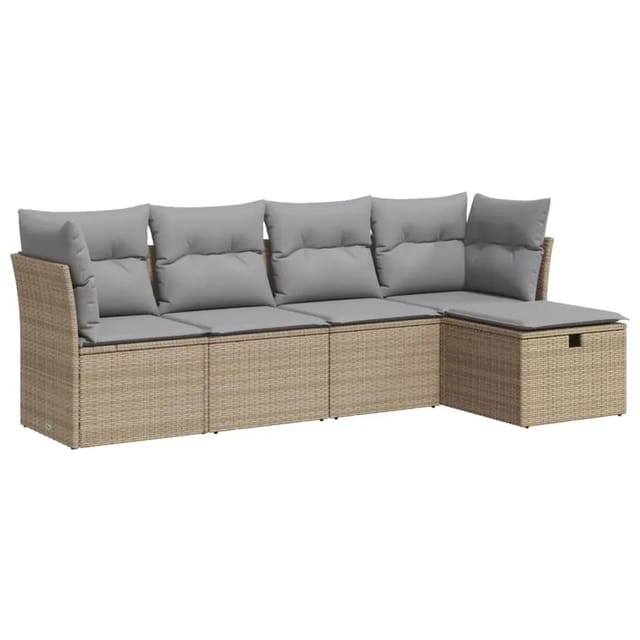 vidaXL 5-Tlg Garten-Sofagarnitur mit Kissen Beige Poly Rattan 3325265