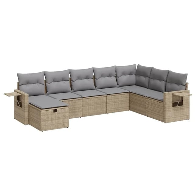 vidaXL 8-Tlg Garten-Sofagarnitur mit Kissen Beige Poly Rattan 3325535