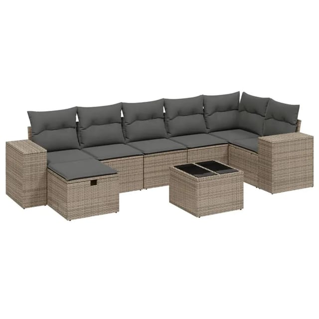vidaXL 8-Tlg Garten-Sofagarnitur mit Kissen Grau Poly Rattan 3264466