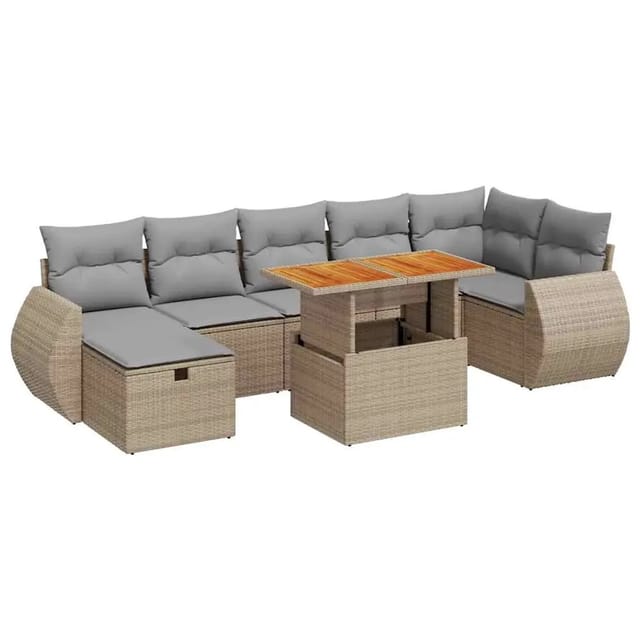vidaXL 5-Tlg Garten-Sofagarnitur mit Kissen Beige Poly Rattan Akazie 3328067