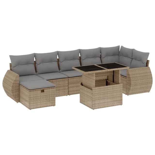 vidaXL 8-Tlg Garten-Sofagarnitur mit Kissen Beige Poly Rattan 3275149