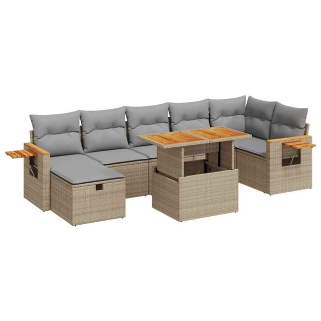 vidaXL 5-Tlg Garten-Sofagarnitur mit Kissen Beige Poly Rattan 3328144