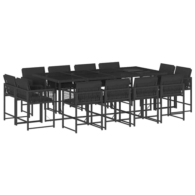vidaXL 13-Tlg Garten-Essgruppe mit Kissen Schwarz Poly Rattan 3211579