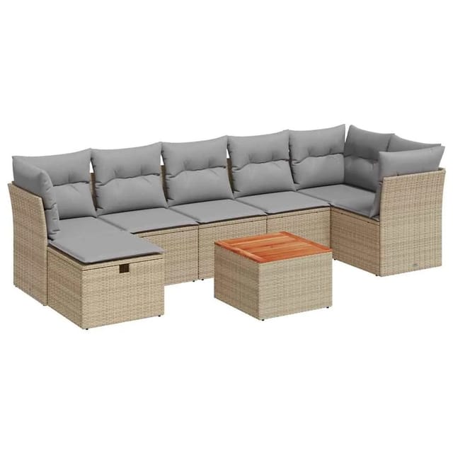 vidaXL 8-Tlg Garten-Sofagarnitur mit Kissen Beige Poly Rattan 3264734