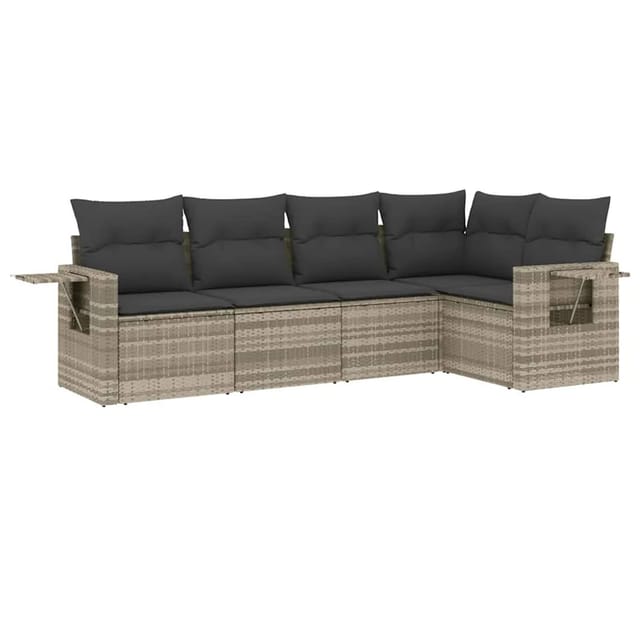 vidaXL 5-Tlg Garten-Sofagarnitur mit Kissen Hellgrau Poly Rattan 3252469