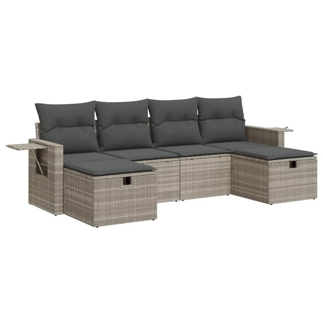 vidaXL 6-Tlg Garten-Sofagarnitur mit Kissen Hellgrau Poly Rattan 3325528