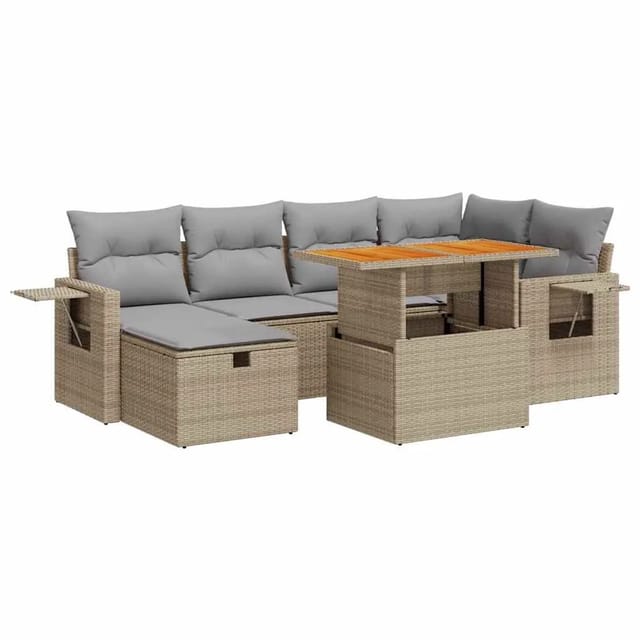 vidaXL 8-Tlg Garten-Sofagarnitur mit Kissen Beige Poly Rattan Akazie 3328032